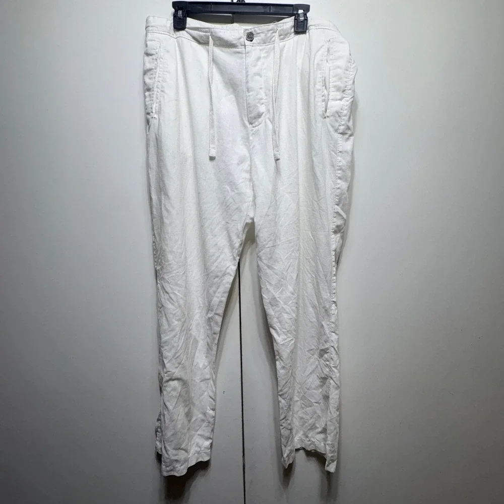 Tasso Elba Island Pants Mens White Linen Drawstring Casual Beach Trousers